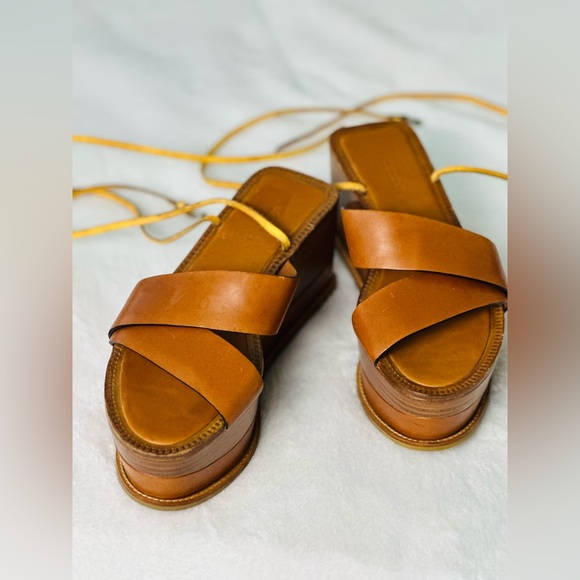 Roberto Cavalli Shoes - Roberto Cavalli Ankle Wrap Leather Wedge Sandals Size 36 or size 6